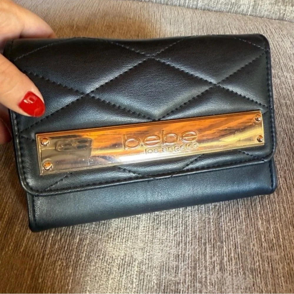 Bebe Black Quilted Crossbody with Gold Accent - Picture 7 of 7